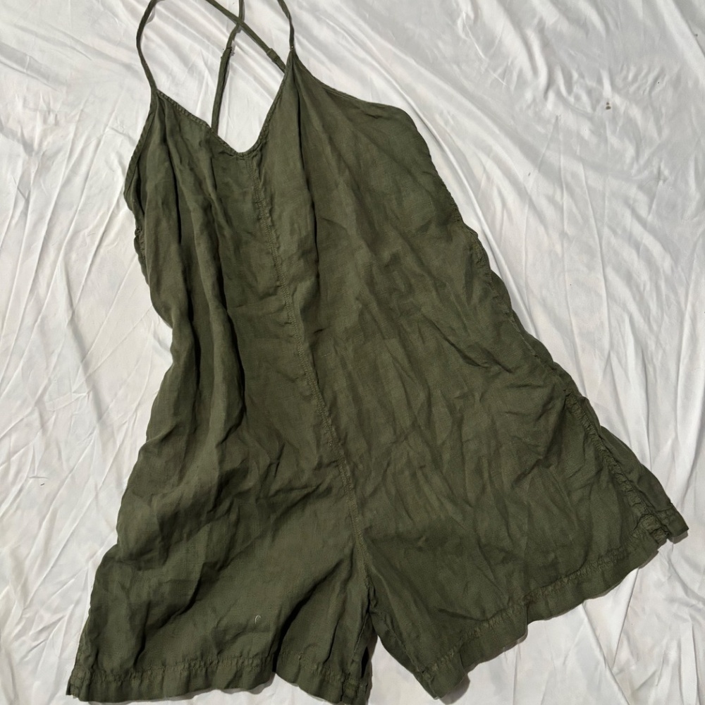 Lou & Grey Olive Green Linen Blend Strappy Romper - Size M